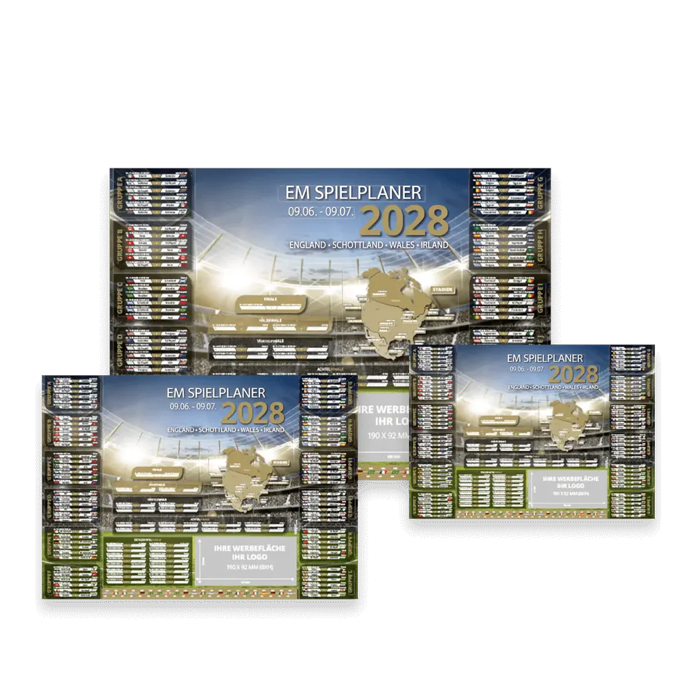 EM Wandplaner 2028 mit Firmenlogo als Poster in DIN A1, A2 und A3